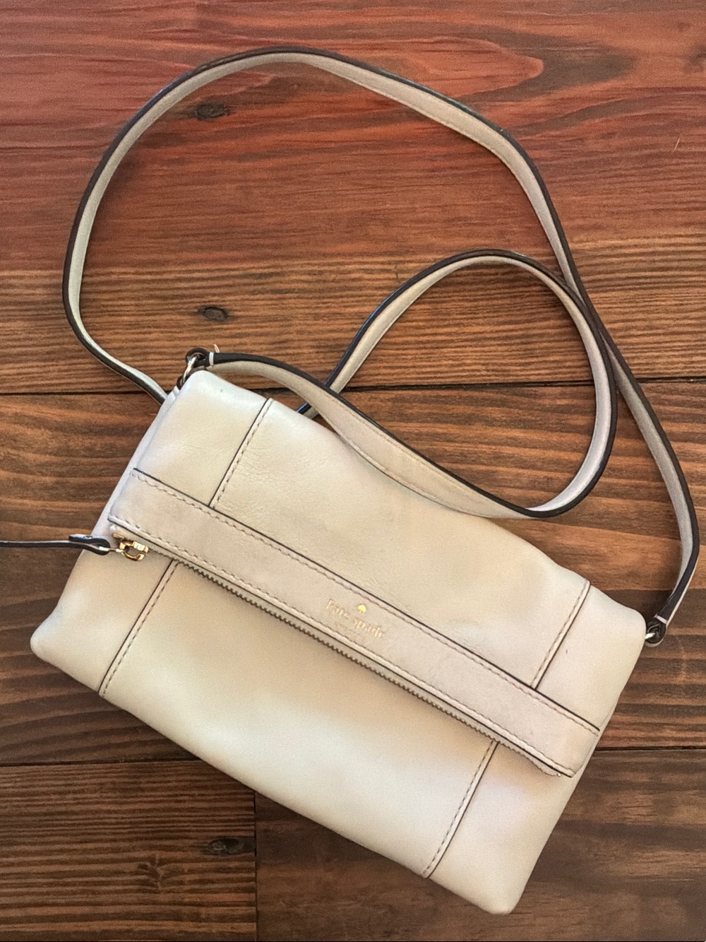 kate spade Cream Leather Crossbody with Gold Accents